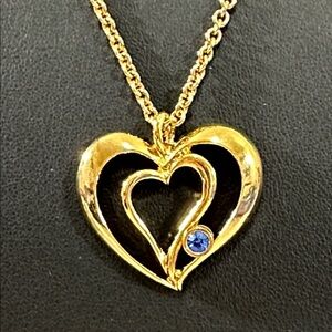 Avon 1990’s Double Heart Sliding September Birthstone Pendant Necklace